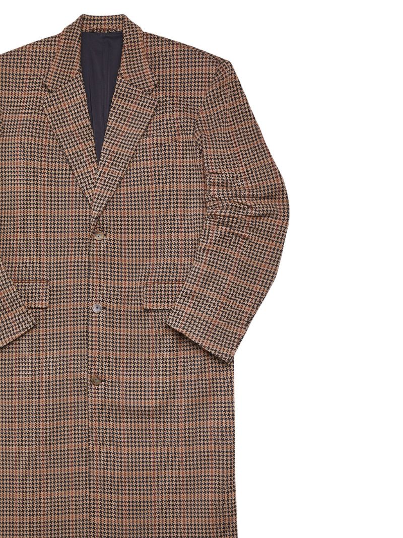 Neutral Houndstooth-pattern Single-breasted Coat