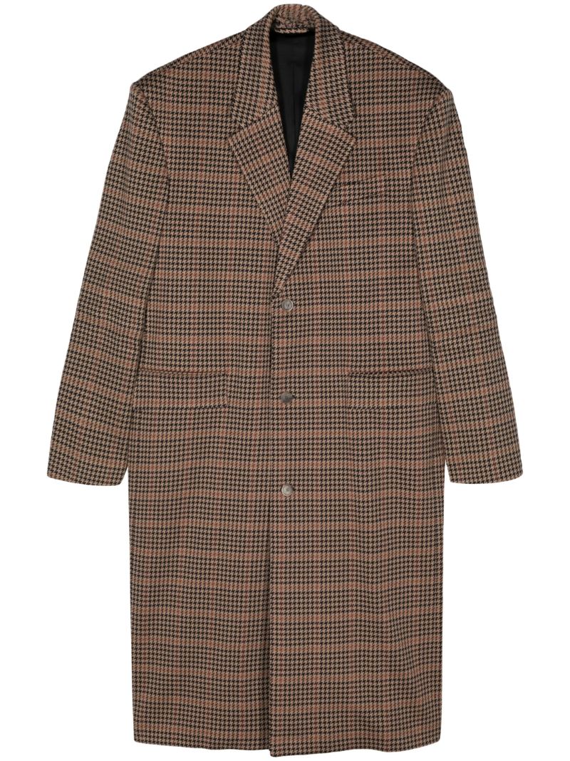 Neutral Houndstooth-pattern Single-breasted Coat