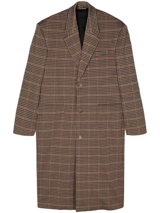 Neutral Houndstooth-pattern Single-breasted Coat