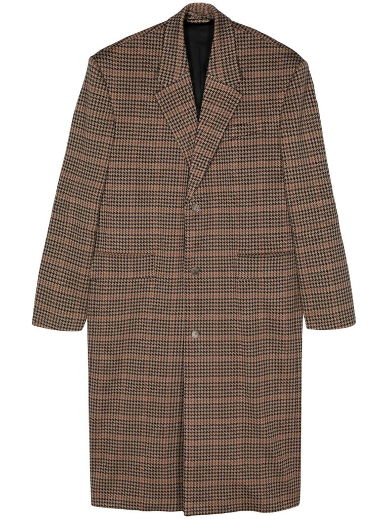 Neutral Houndstooth-pattern Single-breasted Coat