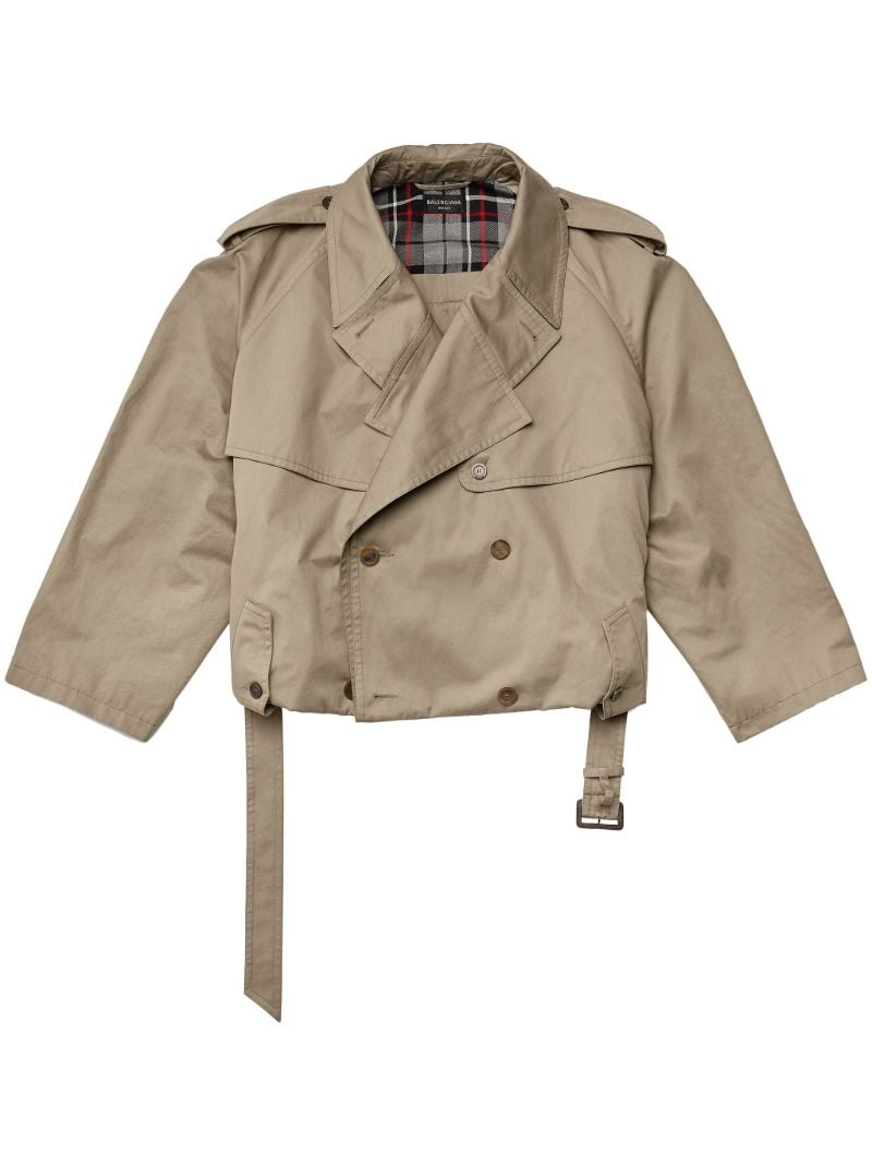 Beige Cotton Cropped Trench Coat