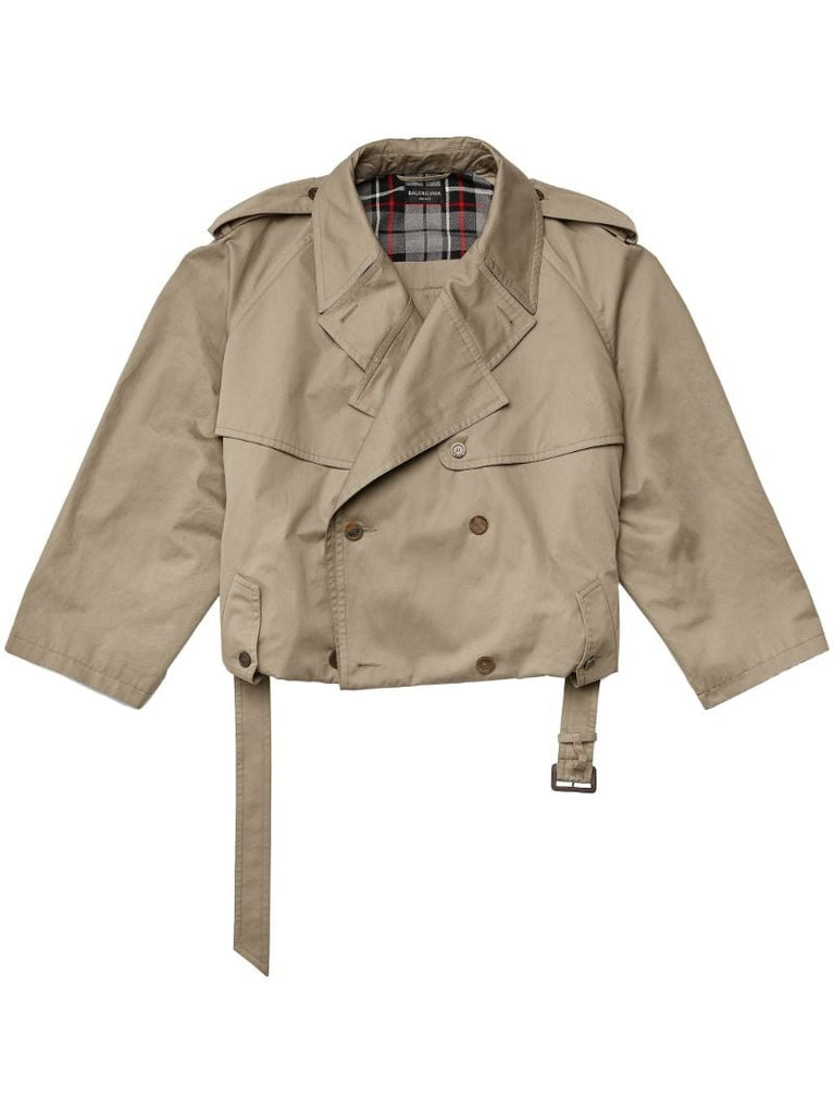 Beige Cotton Cropped Trench Coat