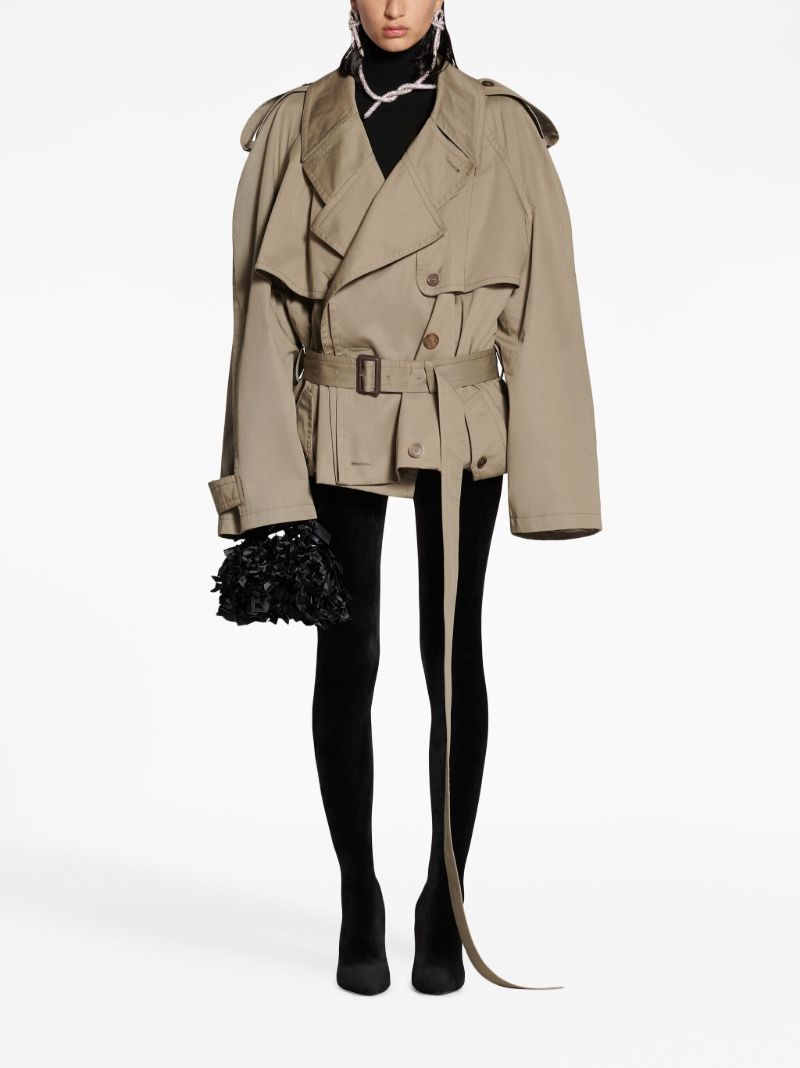 Beige Cotton Cropped Trench Coat