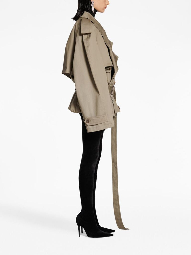 Beige Cotton Cropped Trench Coat