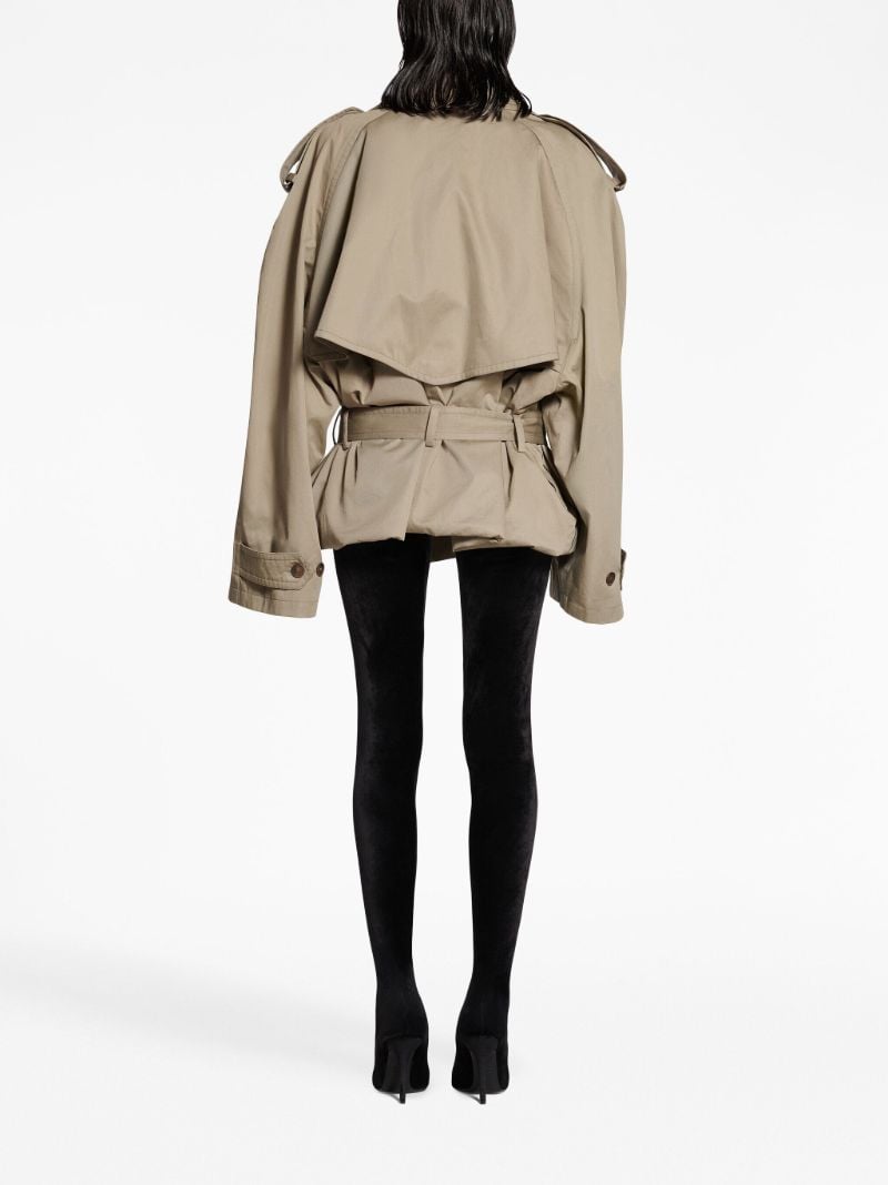 Beige Cotton Cropped Trench Coat