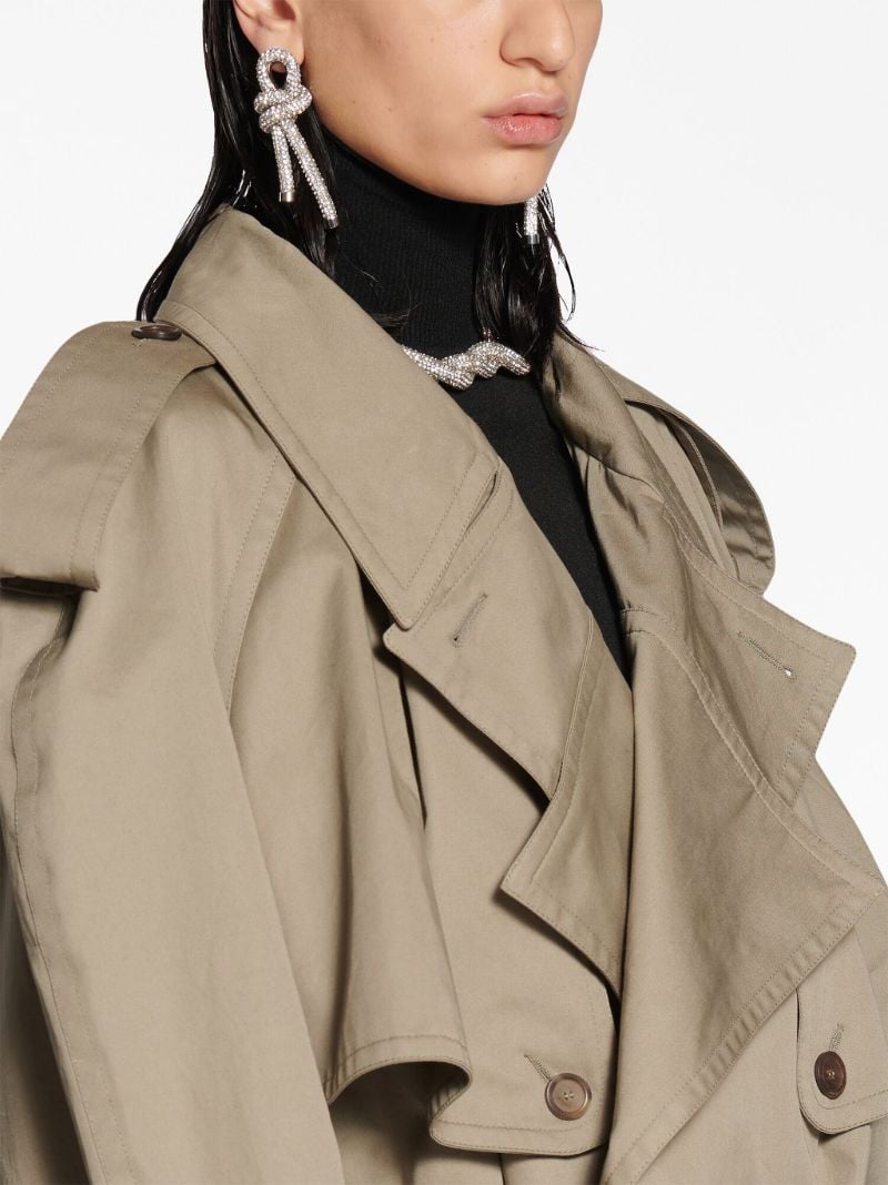 Beige Cotton Cropped Trench Coat
