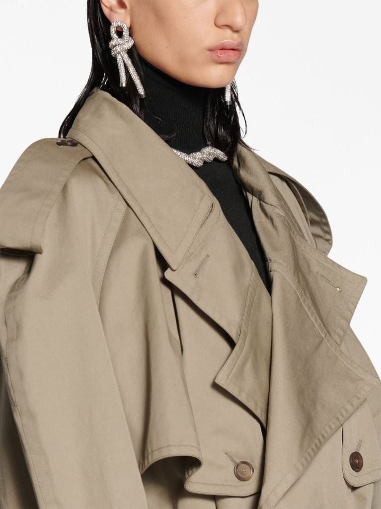 Beige Cotton Cropped Trench Coat