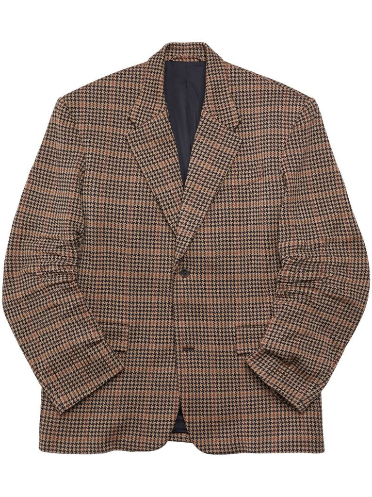 Neutral Houndstooth-pattern Single-breasted Blazer