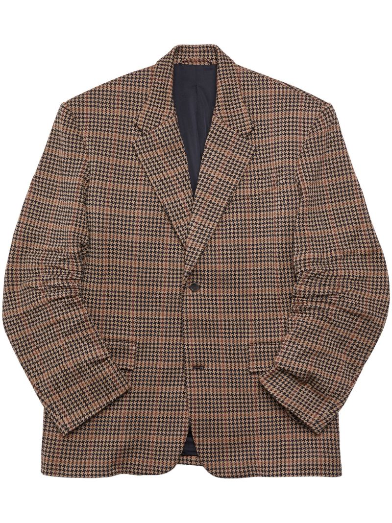 Neutral Houndstooth-pattern Single-breasted Blazer