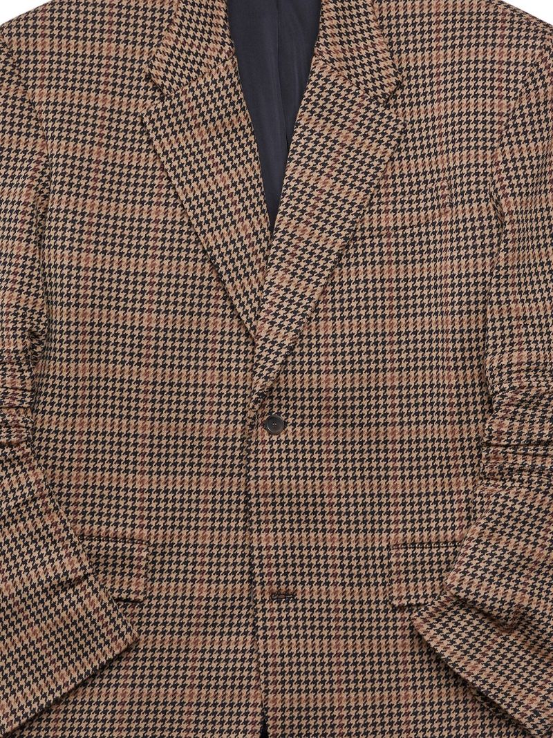 Neutral Houndstooth-pattern Single-breasted Blazer