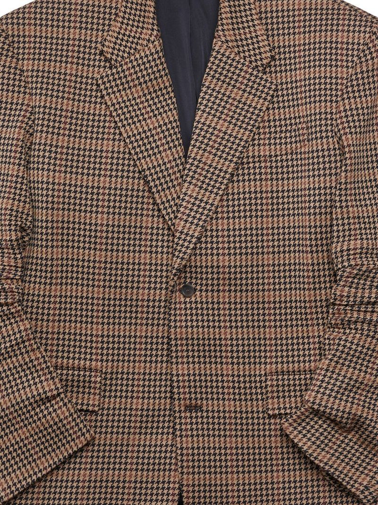 Neutral Houndstooth-pattern Single-breasted Blazer