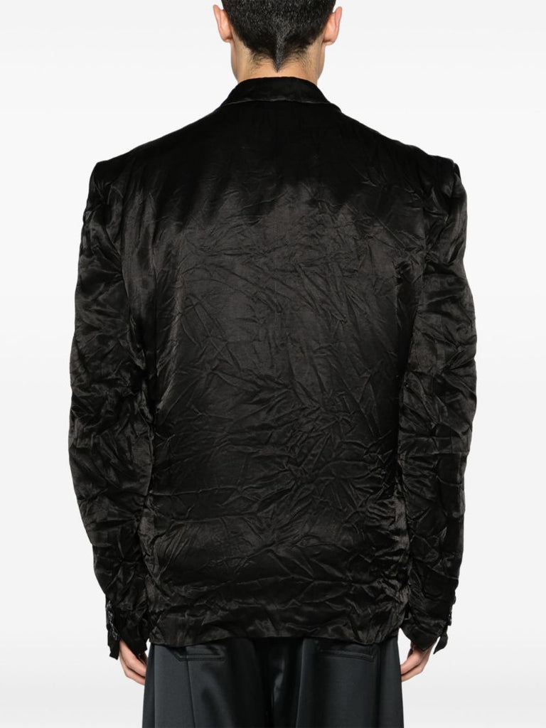 Black Double-breasted Satin Blazer