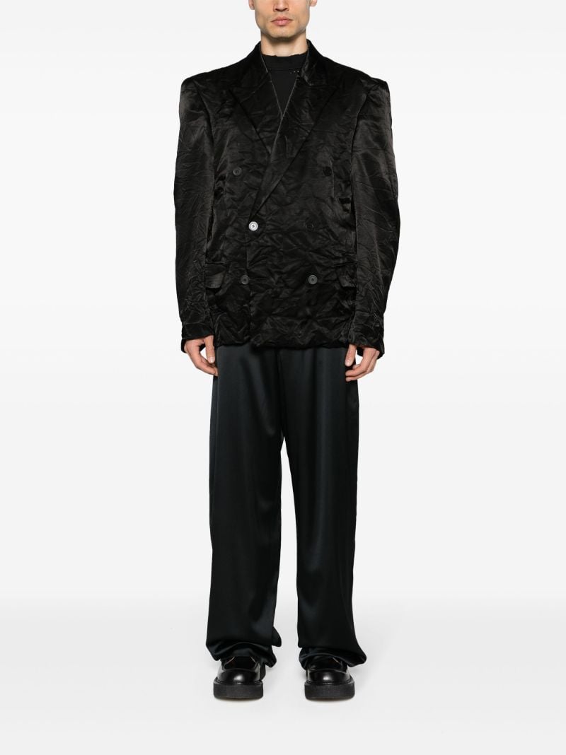 Black Double-breasted Satin Blazer