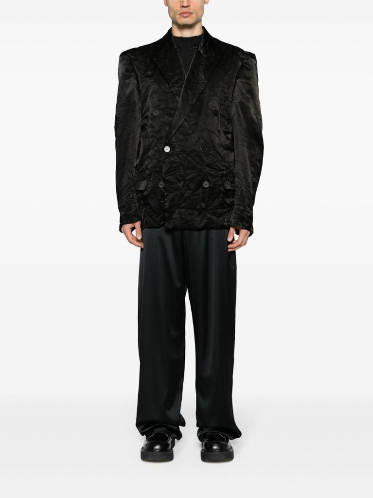 Black Double-breasted Satin Blazer