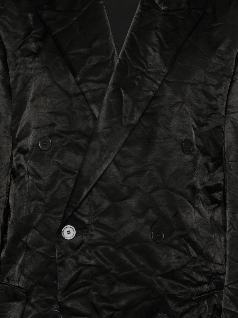 Black Double-breasted Satin Blazer