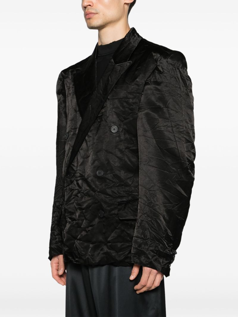 Black Double-breasted Satin Blazer