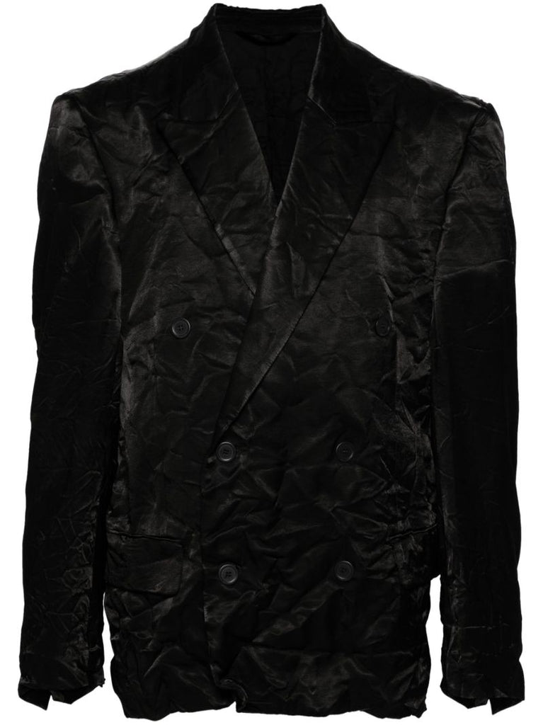 Black Double-breasted Satin Blazer