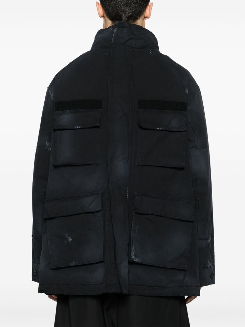 Black Distressed-effect Ripstop Parka