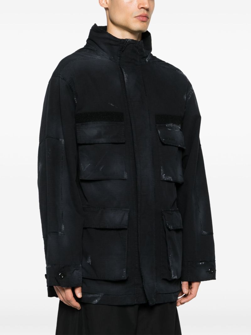 Black Distressed-effect Ripstop Parka