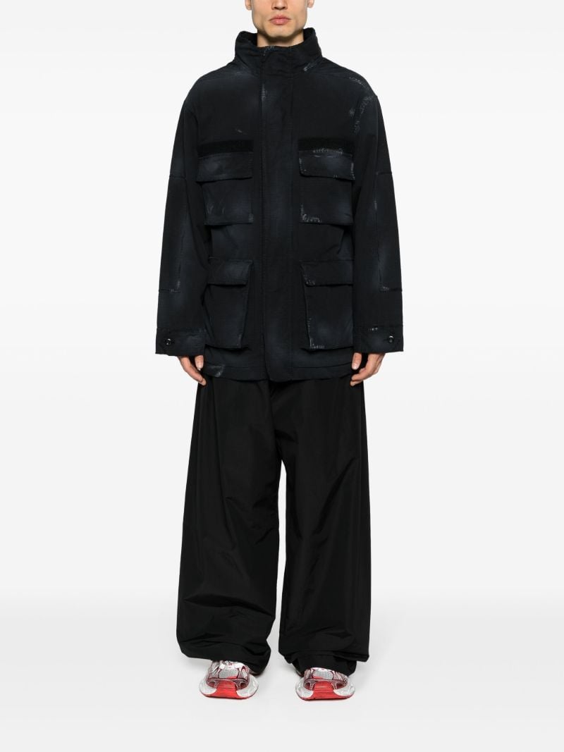 Black Distressed-effect Ripstop Parka
