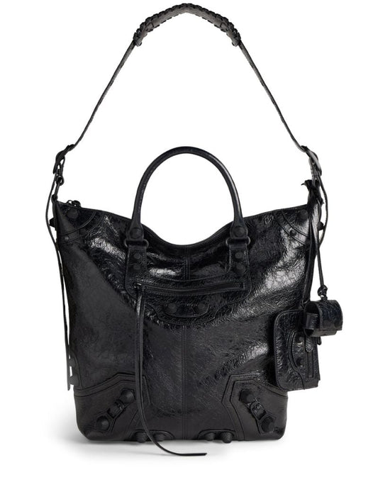 Black Le Cagole Leather Tote Bag