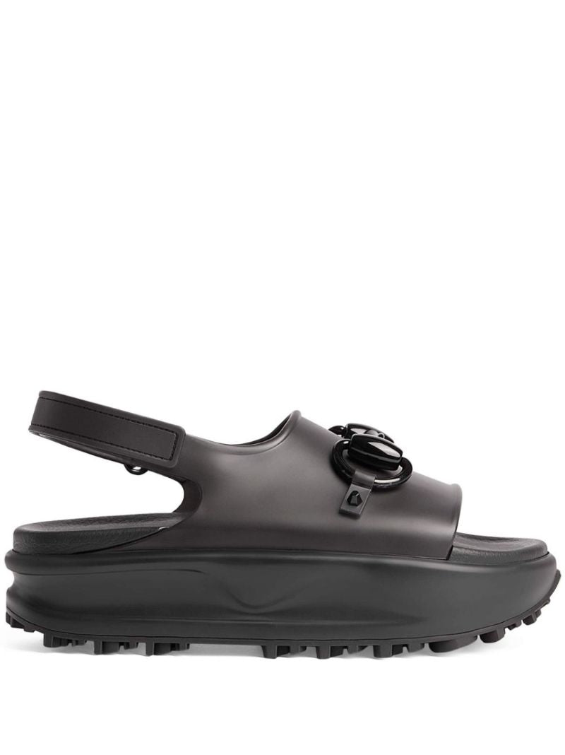 Black Horsebit-detail Platform Sandals