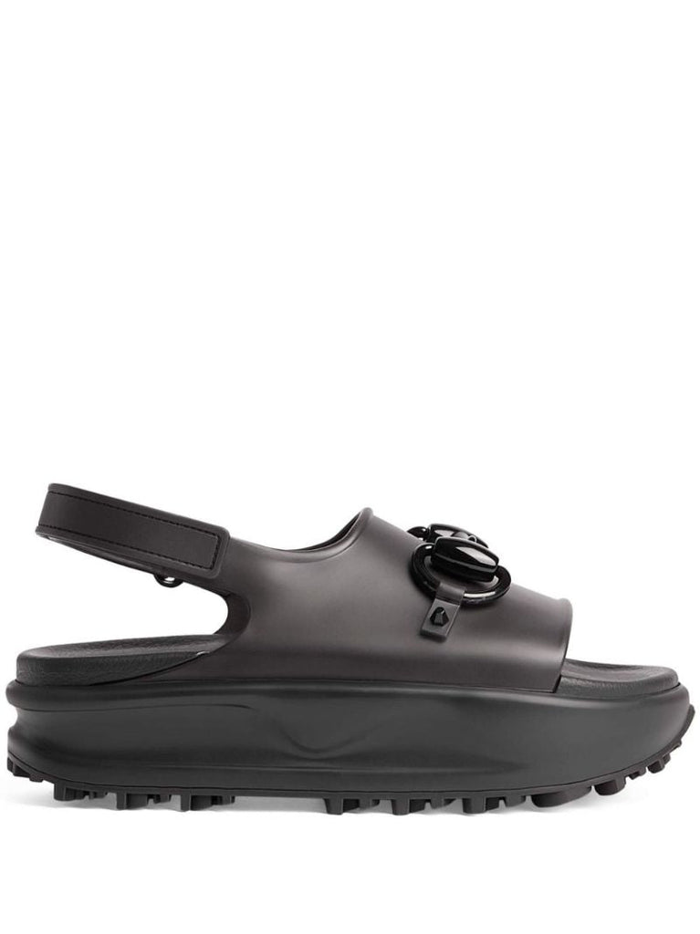 Black Horsebit-detail Platform Sandals