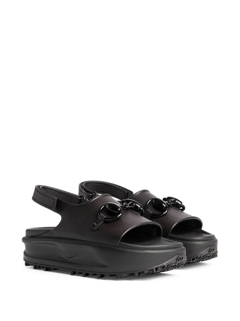 Black Horsebit-detail Platform Sandals