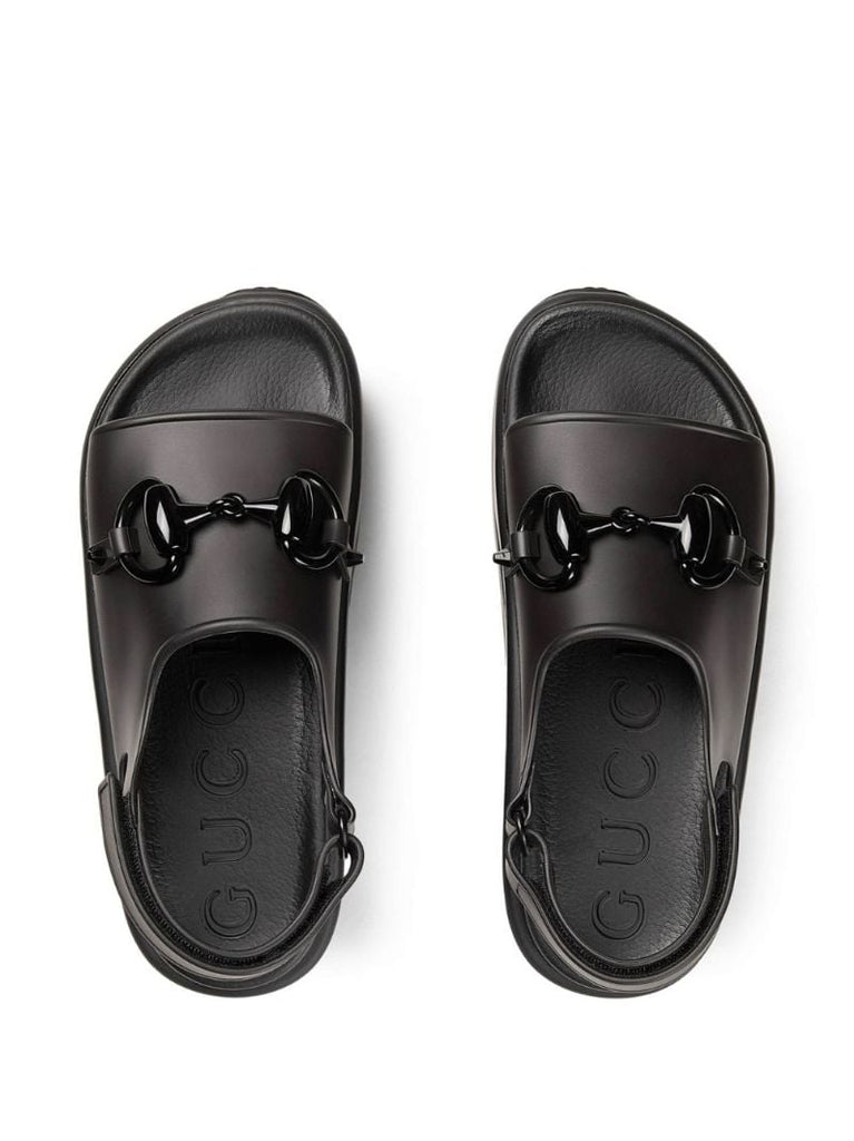 Black Horsebit-detail Platform Sandals