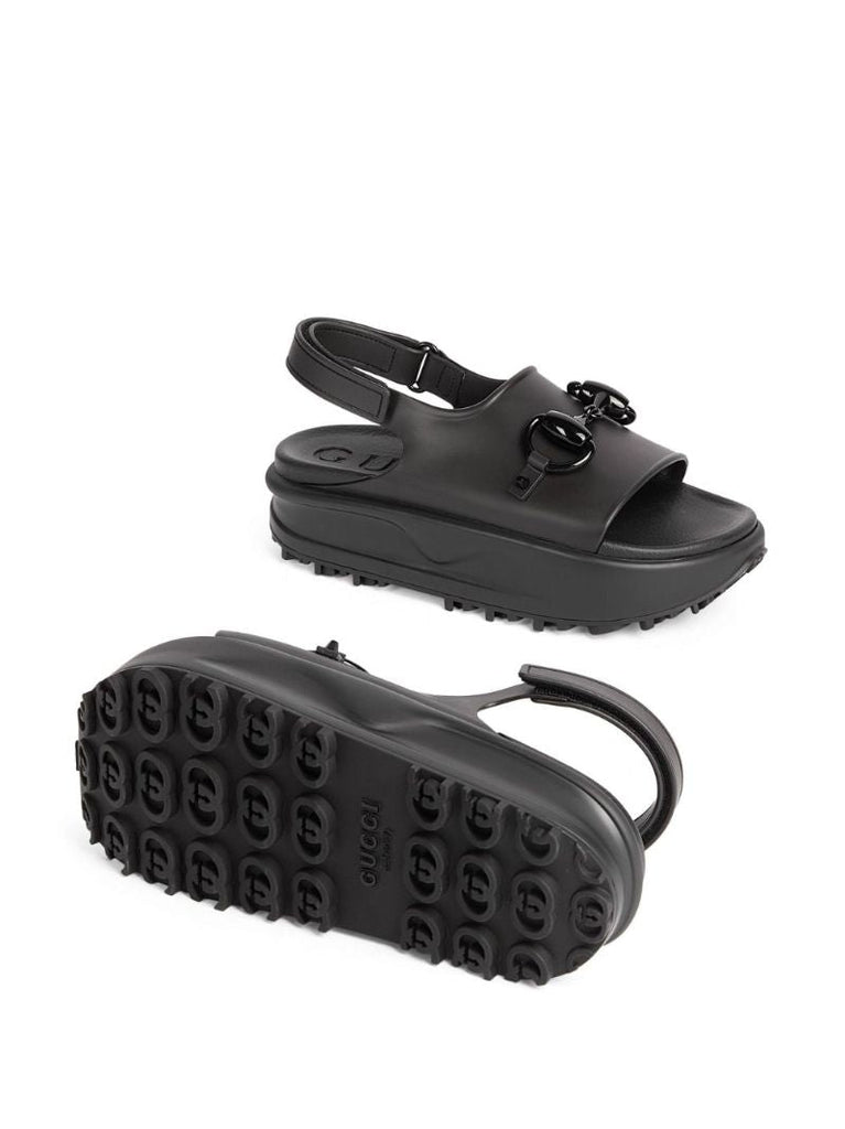 Black Horsebit-detail Platform Sandals
