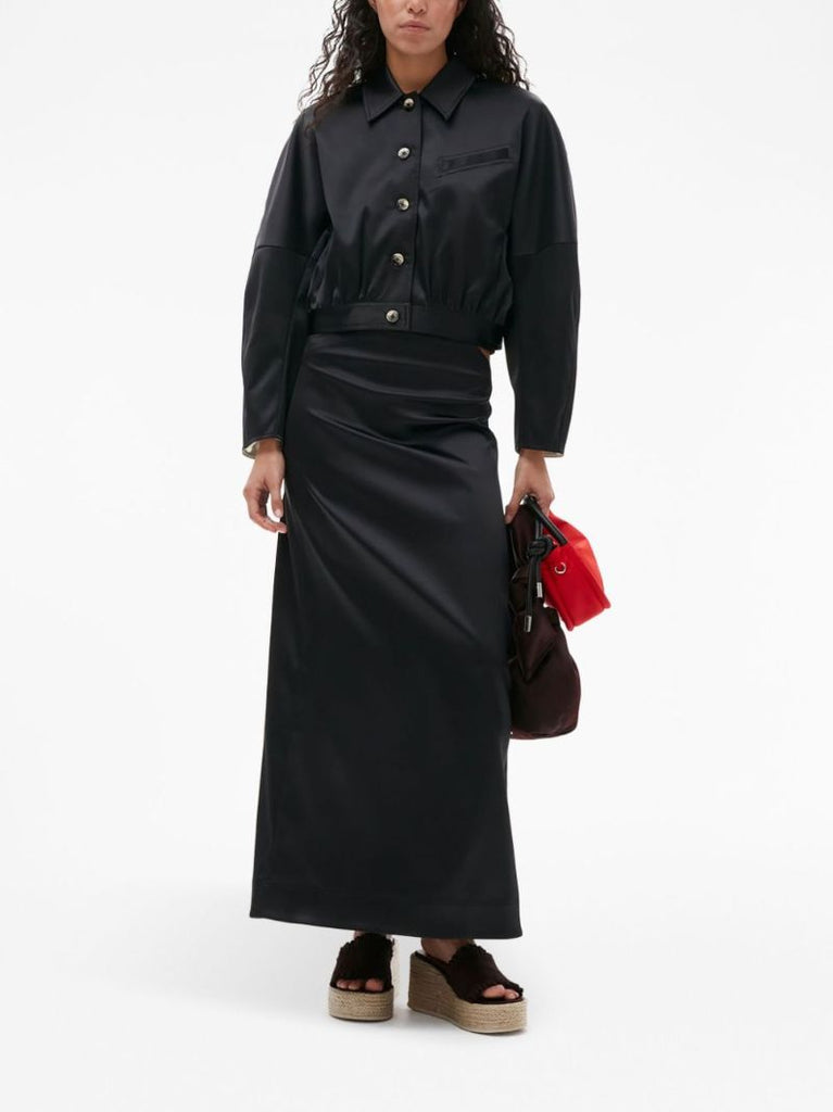 Black Long-sleeve Satin Bomber Jacket