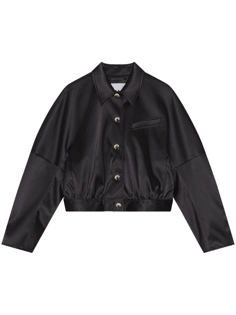 Black Long-sleeve Satin Bomber Jacket