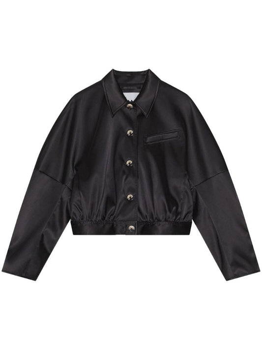 Black Long-sleeve Satin Bomber Jacket