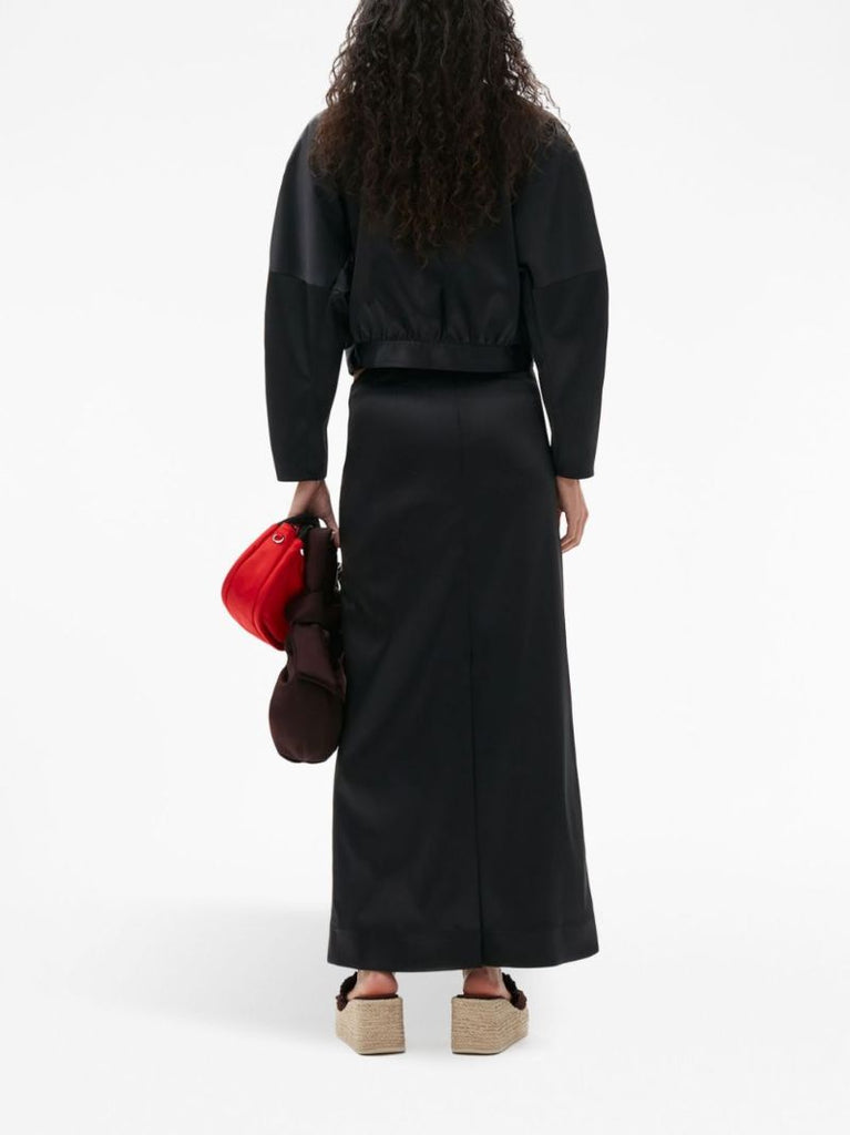Black Long-sleeve Satin Bomber Jacket