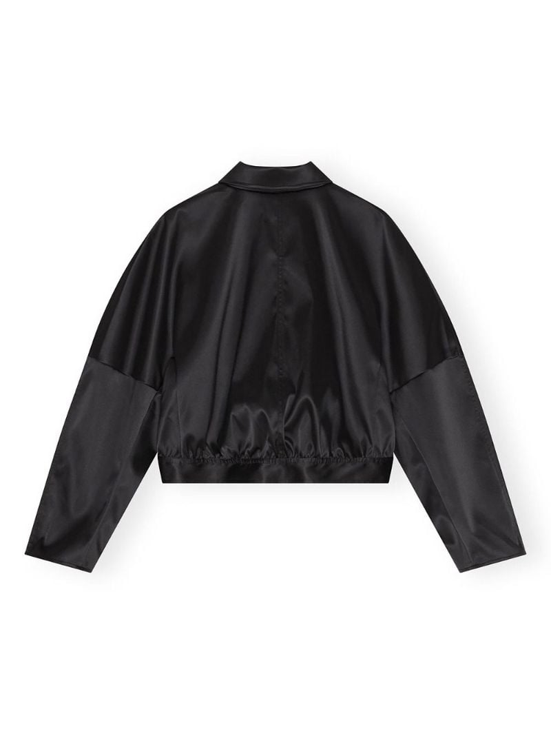 Black Long-sleeve Satin Bomber Jacket