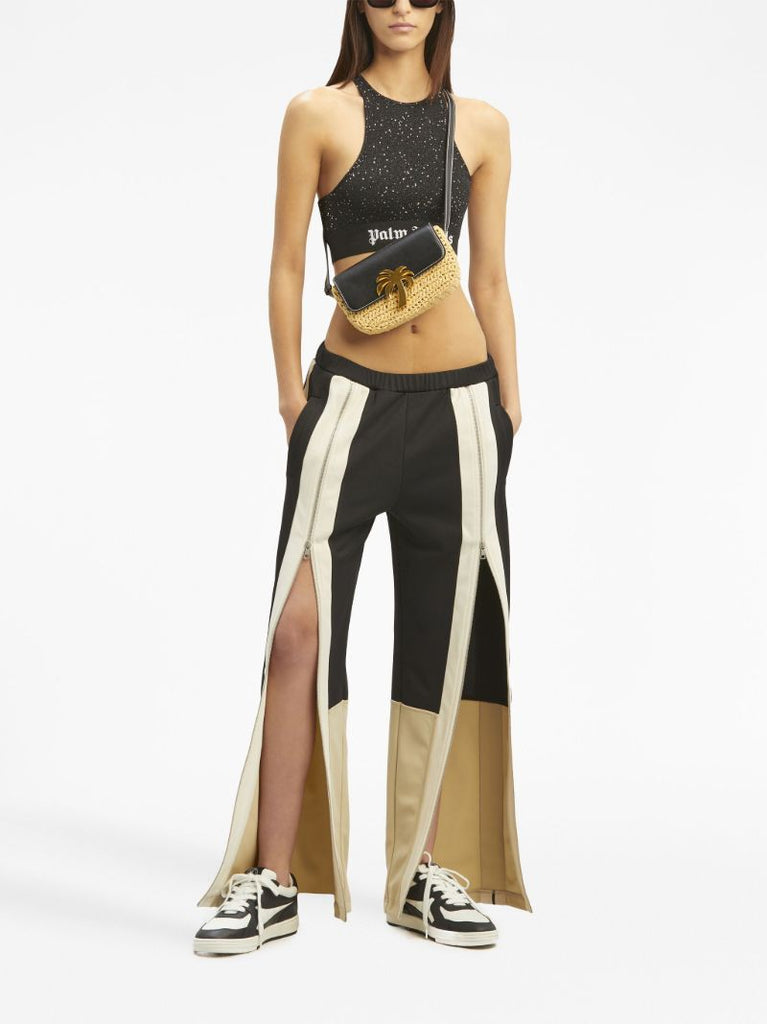 Black Zip Embellishment Straight Leg Trousers