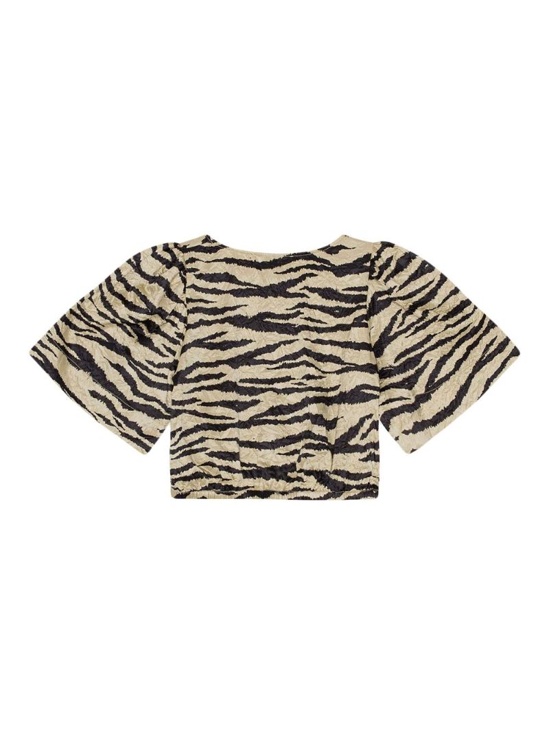 Neutral Zebra-print Crinkled Top