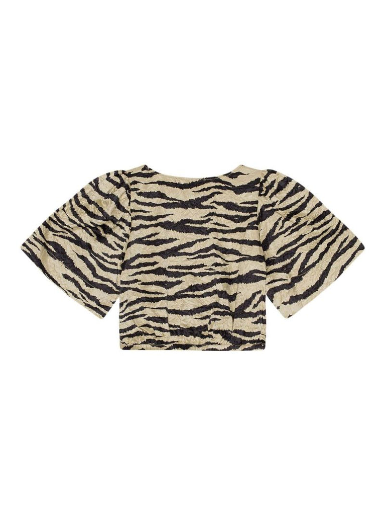 Neutral Zebra-print Crinkled Top