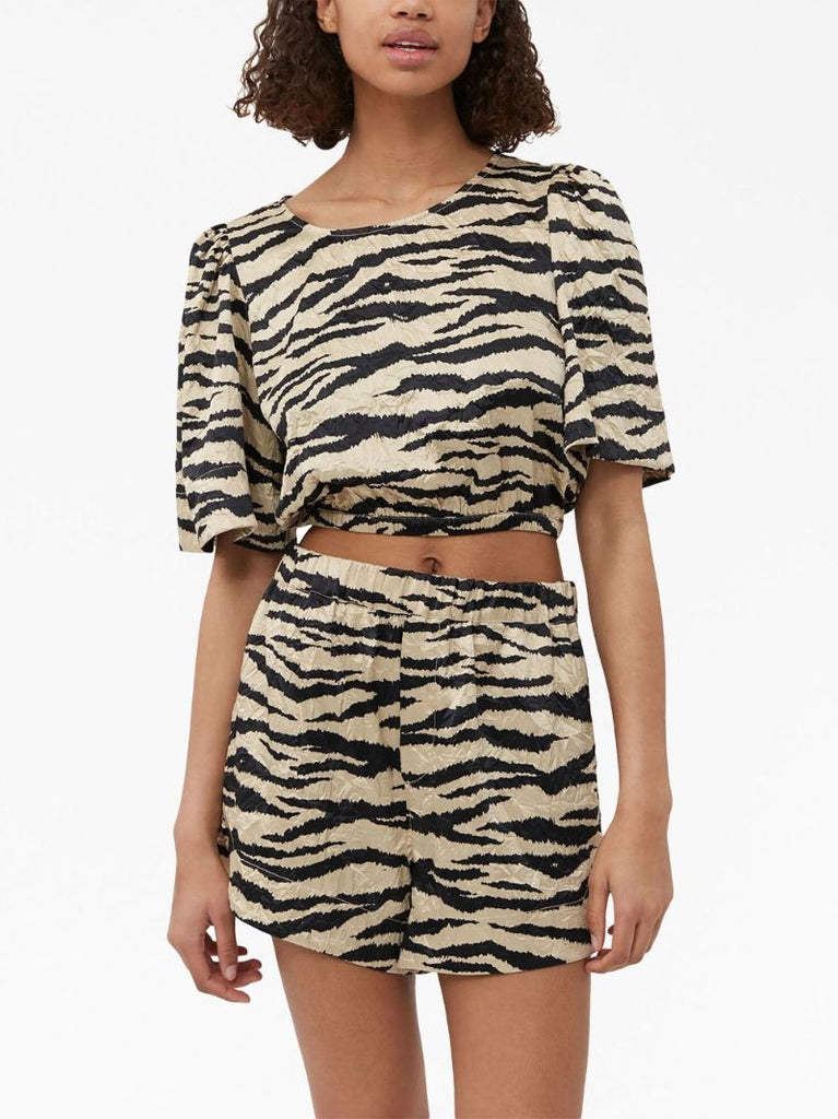 Neutral Zebra-print Crinkled Top