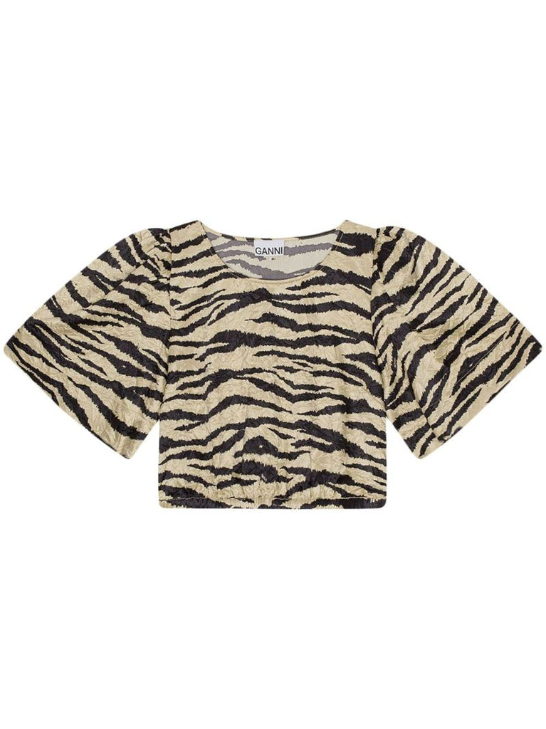 Neutral Zebra-print Crinkled Top