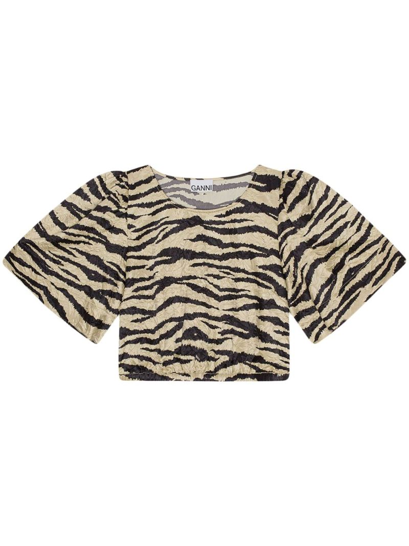 Neutral Zebra-print Crinkled Top