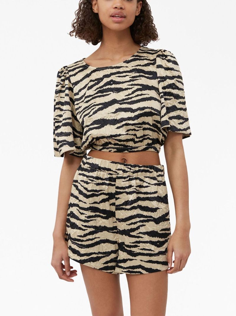 Neutral Zebra Print Crinkled Shorts