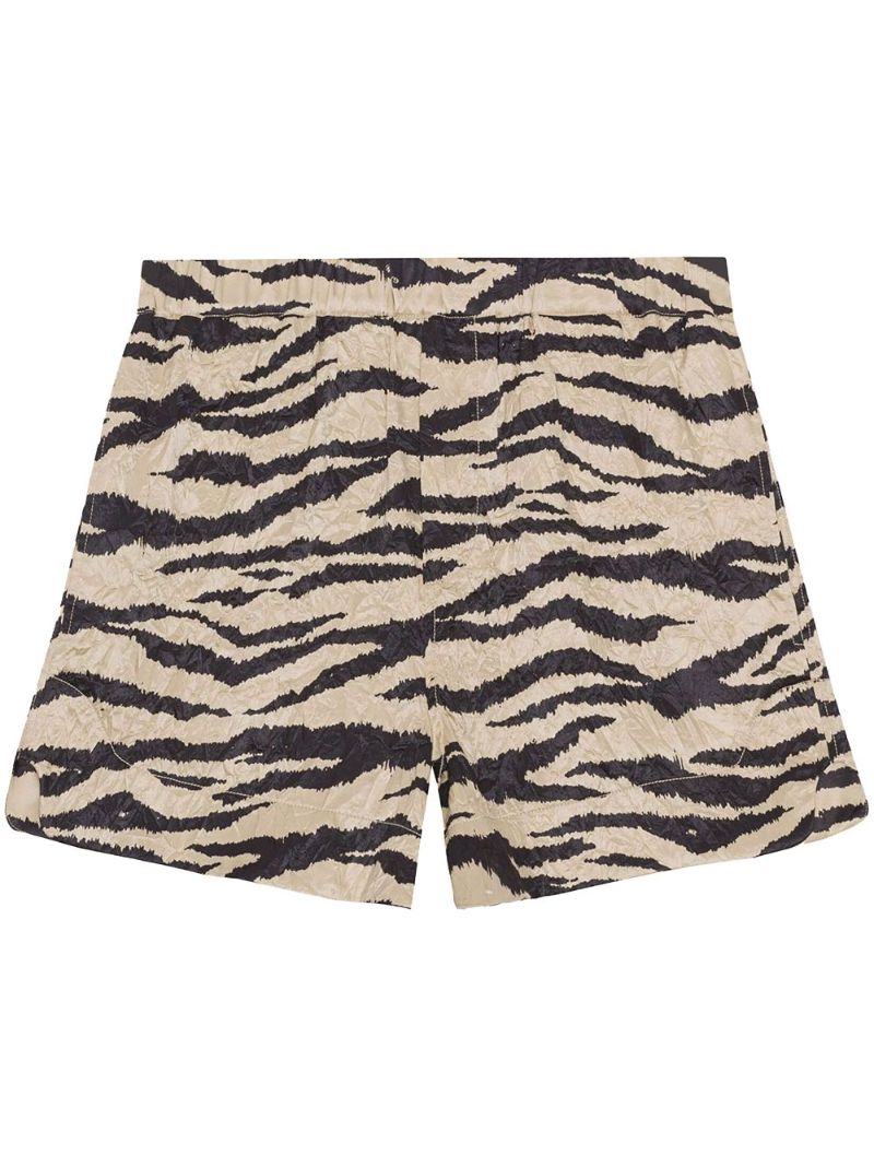 Neutral Zebra Print Crinkled Shorts