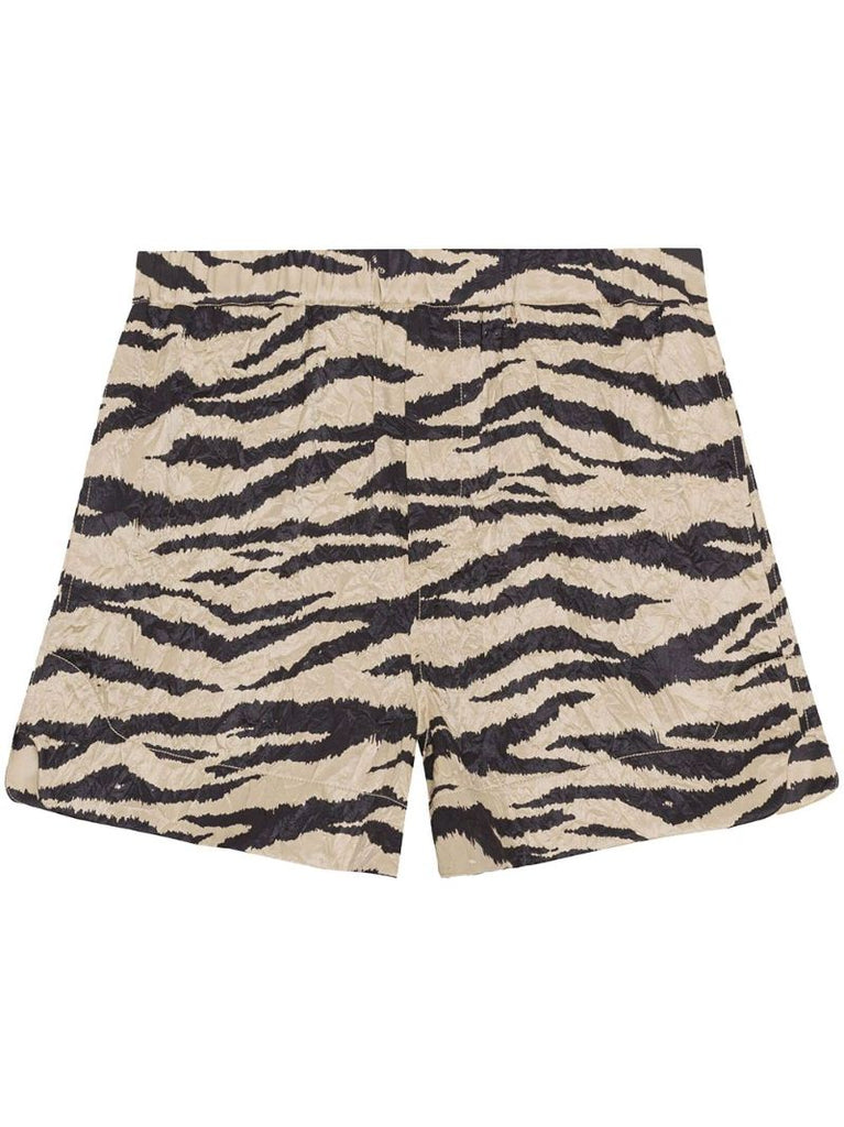 Neutral Zebra Print Crinkled Shorts