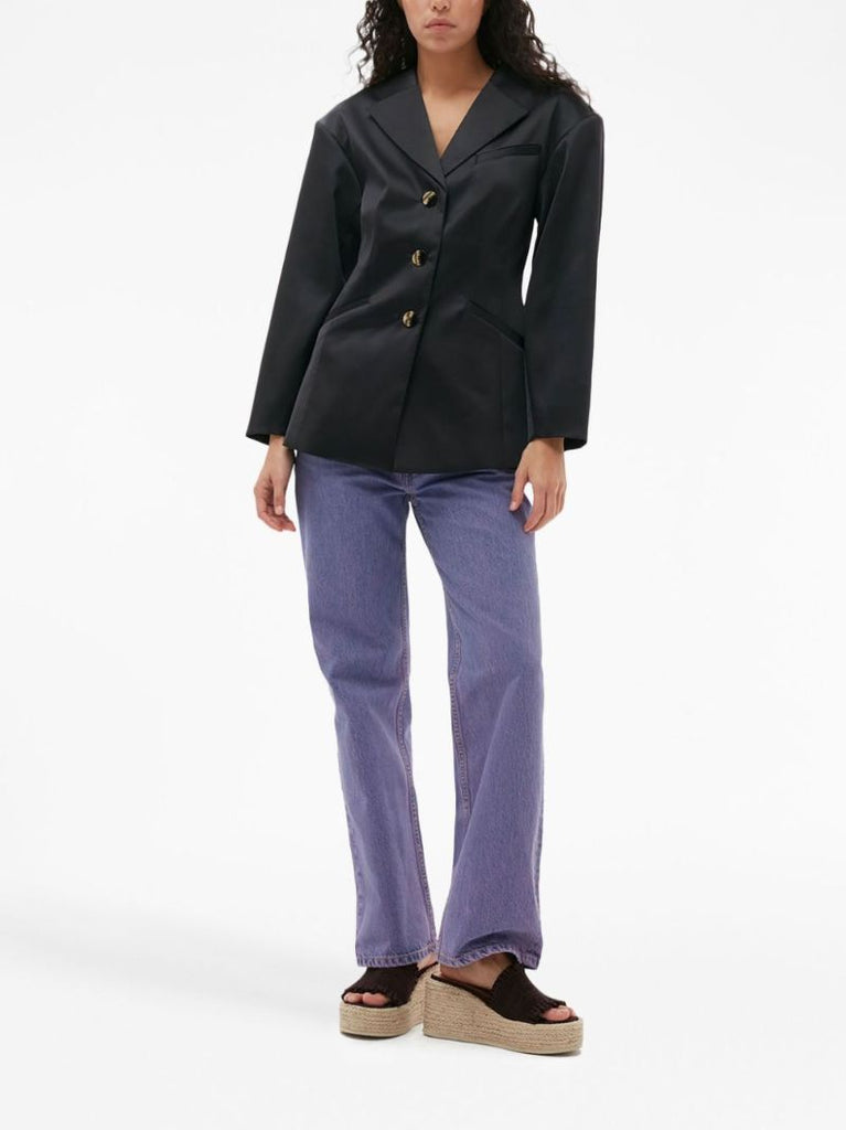 Black Single-breasted Satin Blazer