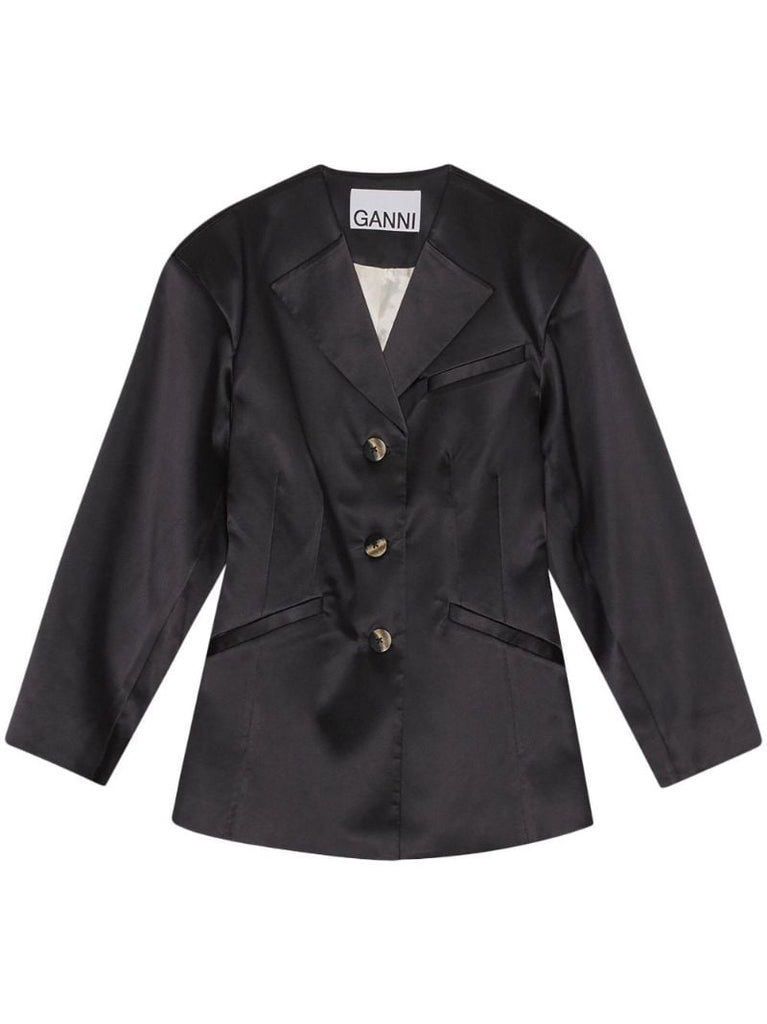 Black Single-breasted Satin Blazer