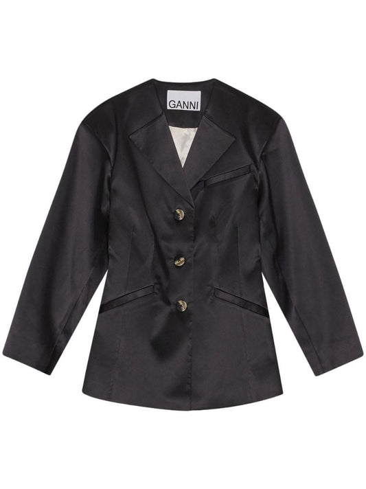 Black Single-breasted Satin Blazer