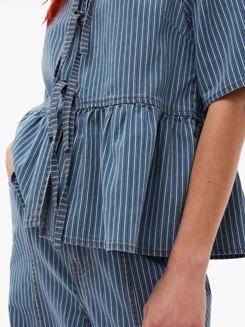 Blue Striped Tied Blouse
