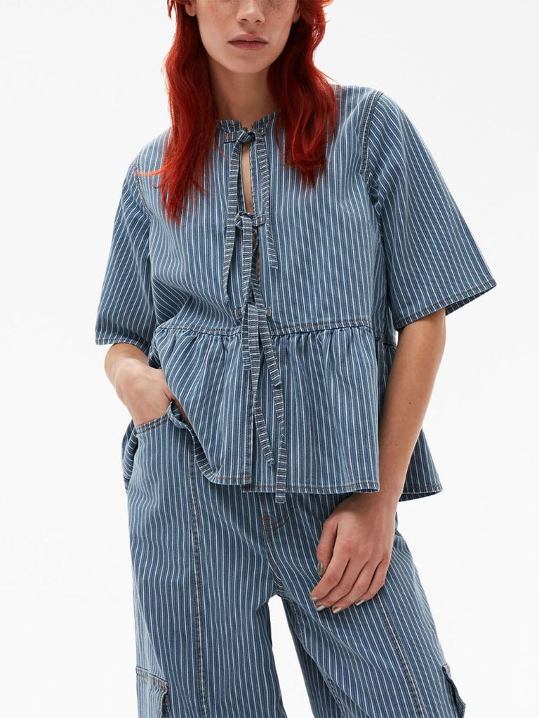 Blue Striped Tied Blouse