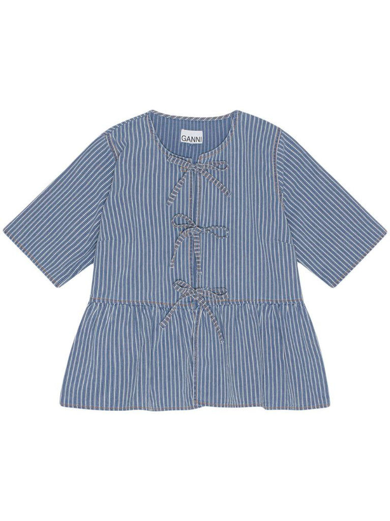 Blue Striped Tied Blouse